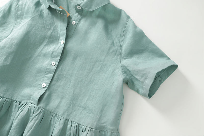 M-2XL 「兩色」立領排扣高腰褶襉長版洋裝