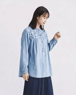 「秋季新品 」 M-2XL 刺繡立領寬鬆襯衫