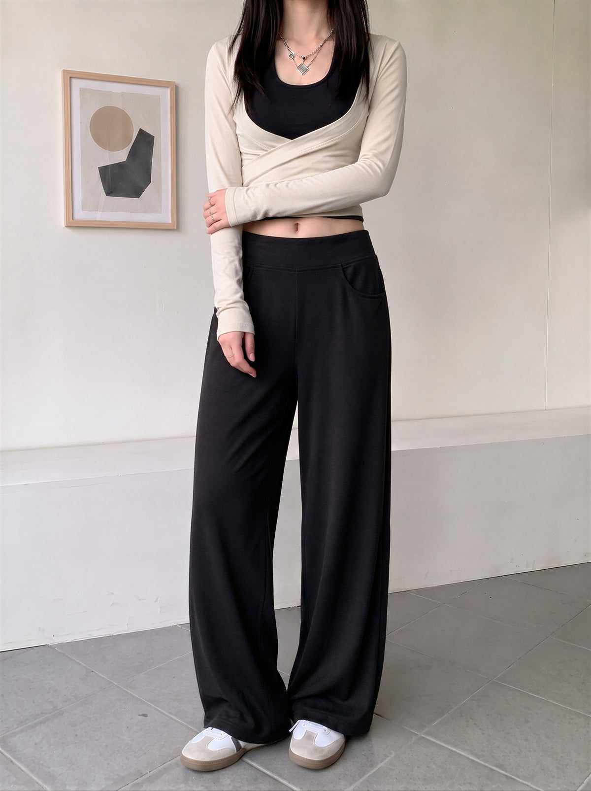 「秋季新品 」「3色」S-XL 高腰垂墜感直筒寬褲