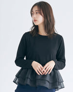 「秋季新品 」「3色」M-L 網紗拼接荷葉下擺假兩件長袖T恤