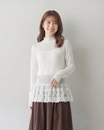 「秋季新品 」 S-XL 白色蕾絲拼接 | 木耳邊疊穿內搭長袖上衣