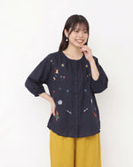 M-4XL 寬鬆刺繡燈籠袖襯衫