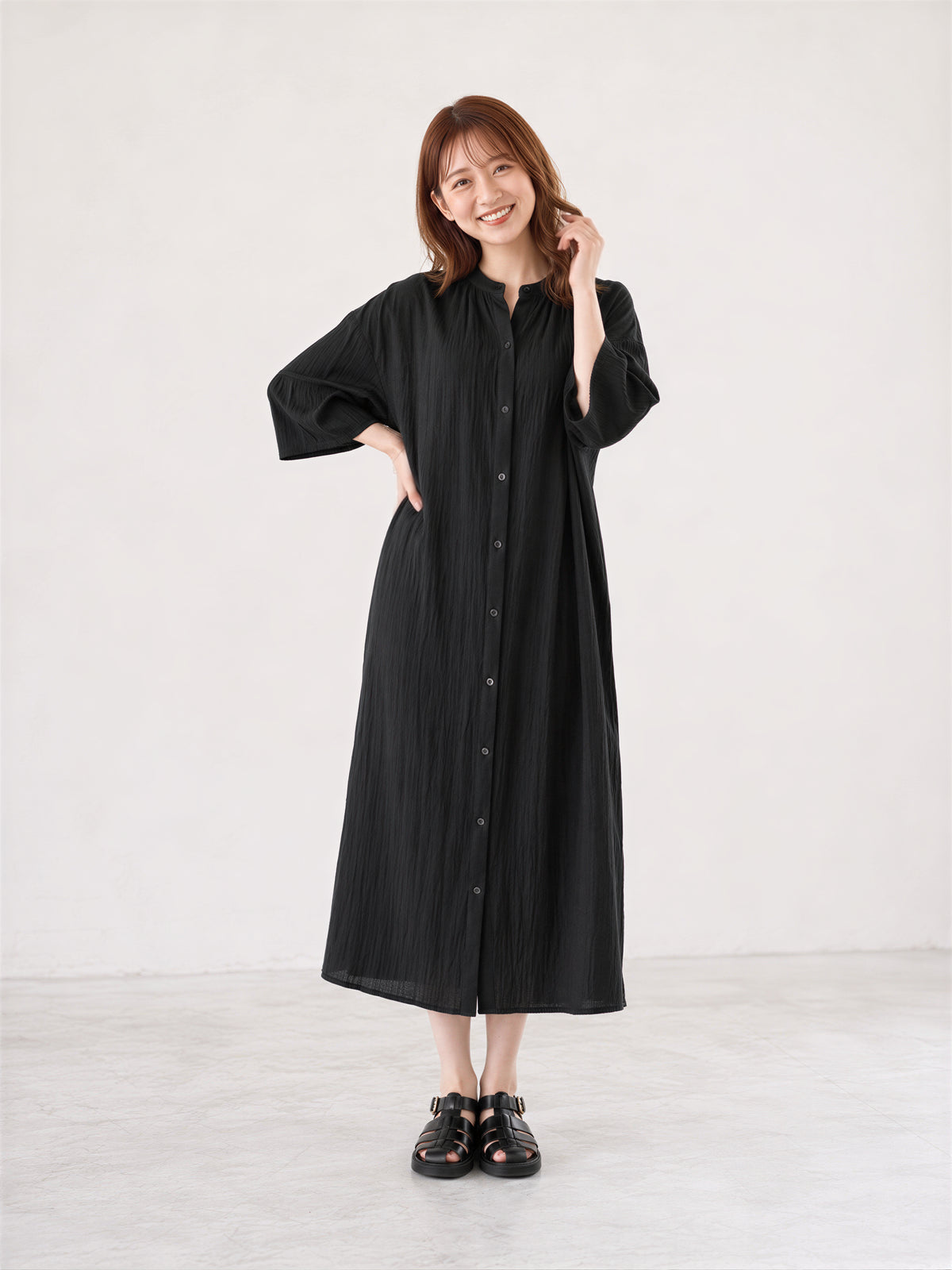 「秋季新品 」M-L 寬鬆廓形荷葉袖襯衫長袖洋裝