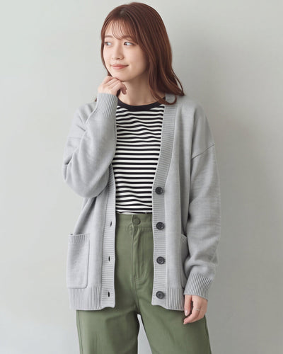 「秋季新品 」「3色」寬鬆落肩大口袋針織開襟衫