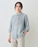 前片壓褶立體門襟襯衫-淺藍色-2XL