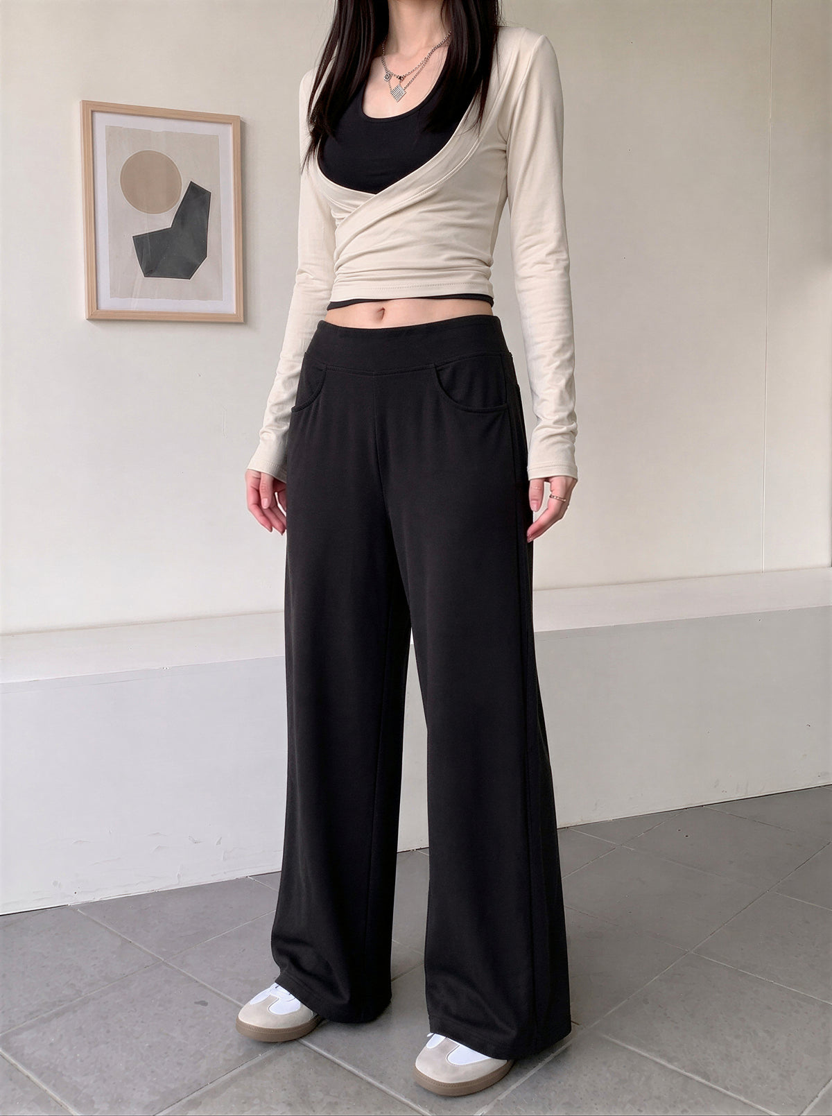 「秋季新品 」「3色」S-XL 高腰垂墜感直筒寬褲
