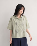 「兩色」M-2XL 趣味線描寬鬆短袖襯衫