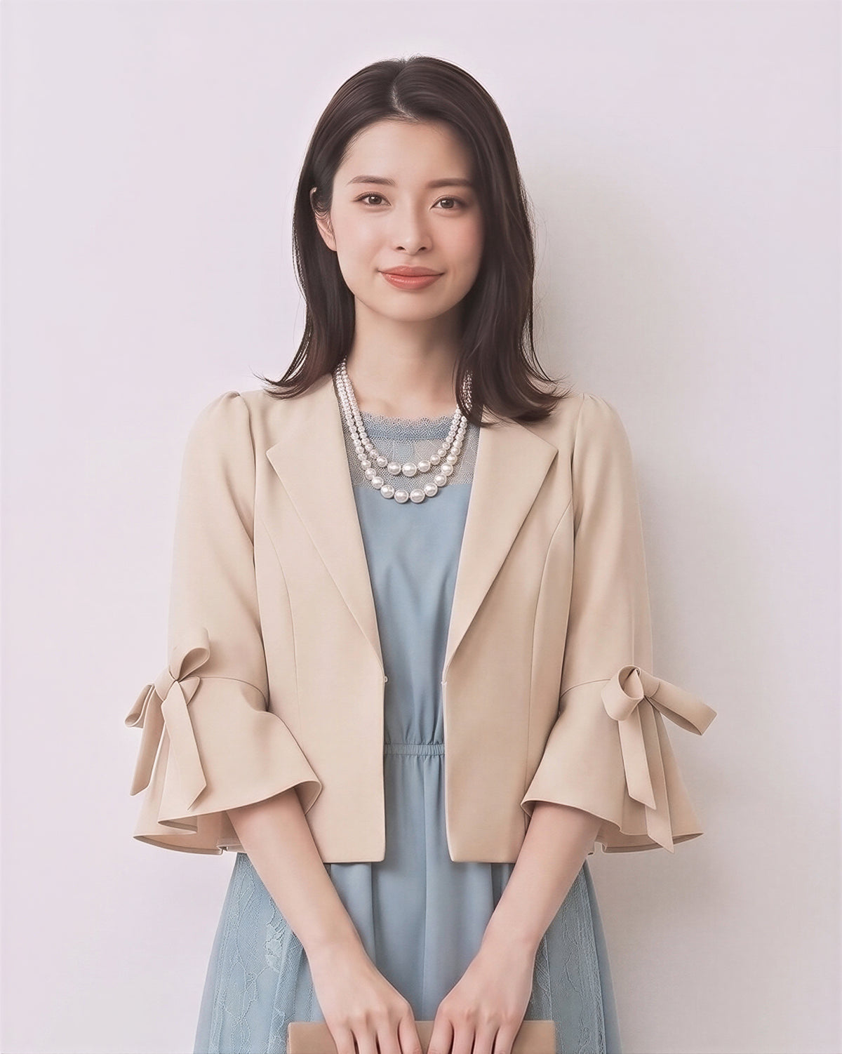 「秋季新品 」「3色」S-2XL 圓領荷葉袖綁帶西裝外套