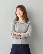 「秋季新品 」S-XL 灰色修身撞色滾邊插肩長袖打底T恤