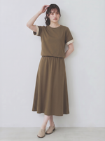 M-2XL 全棉捲邊短袖+A字半裙兩件套