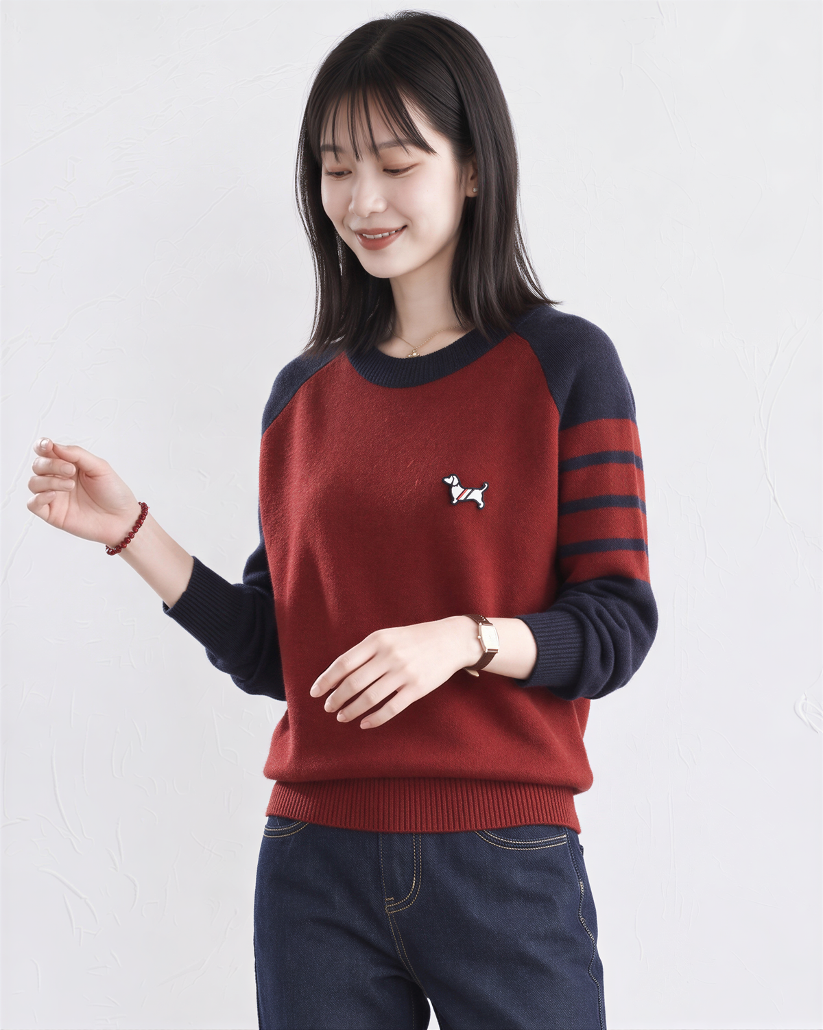 「秋季新品 」「3色」撞色插肩袖條紋針織衫