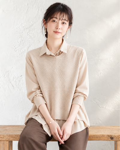 「秋季新品 」「多色」針織馬甲背心假兩件襯衫