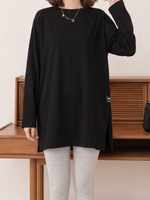 「秋季新品 」「兩色」S-2XL 寬鬆落肩開衩長袖T恤