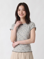 碎花提花蝴蝶結領口針織T恤