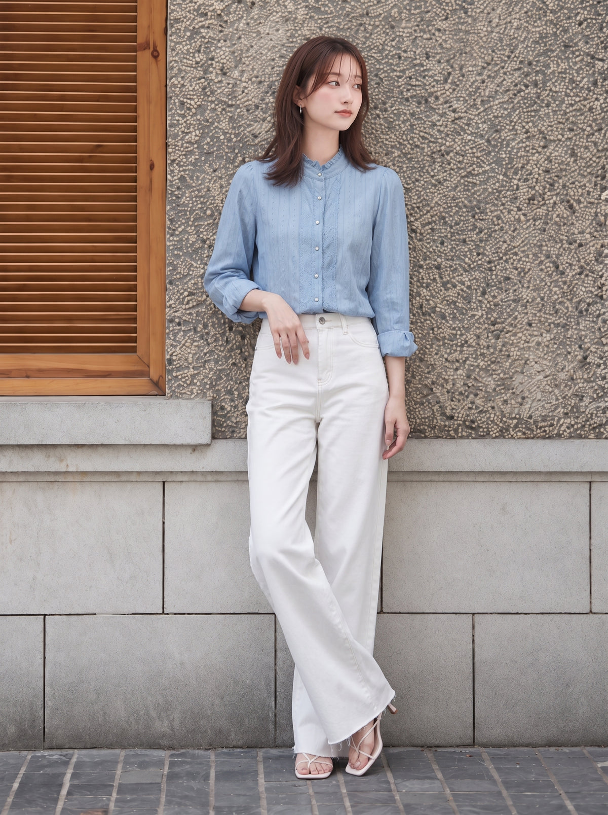 「兩色」「秋季新品 」S-2XL 品質全棉甄選 | 木耳邊立領壓褶襯衫