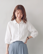 「3色」M-2XL 七分袖苧麻襯衫 法式琴褶文藝復古寬鬆棉麻上衣