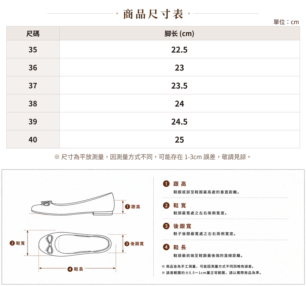 撞色細帶 尖頭淺口 瑪麗珍單鞋 size chart 1