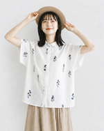 「兩色」M-3XL 小圓領 | 印花寬鬆短袖襯衫