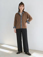 「3色」「秋季新品 」M-XL 拼接翻領短版針織開襟衫