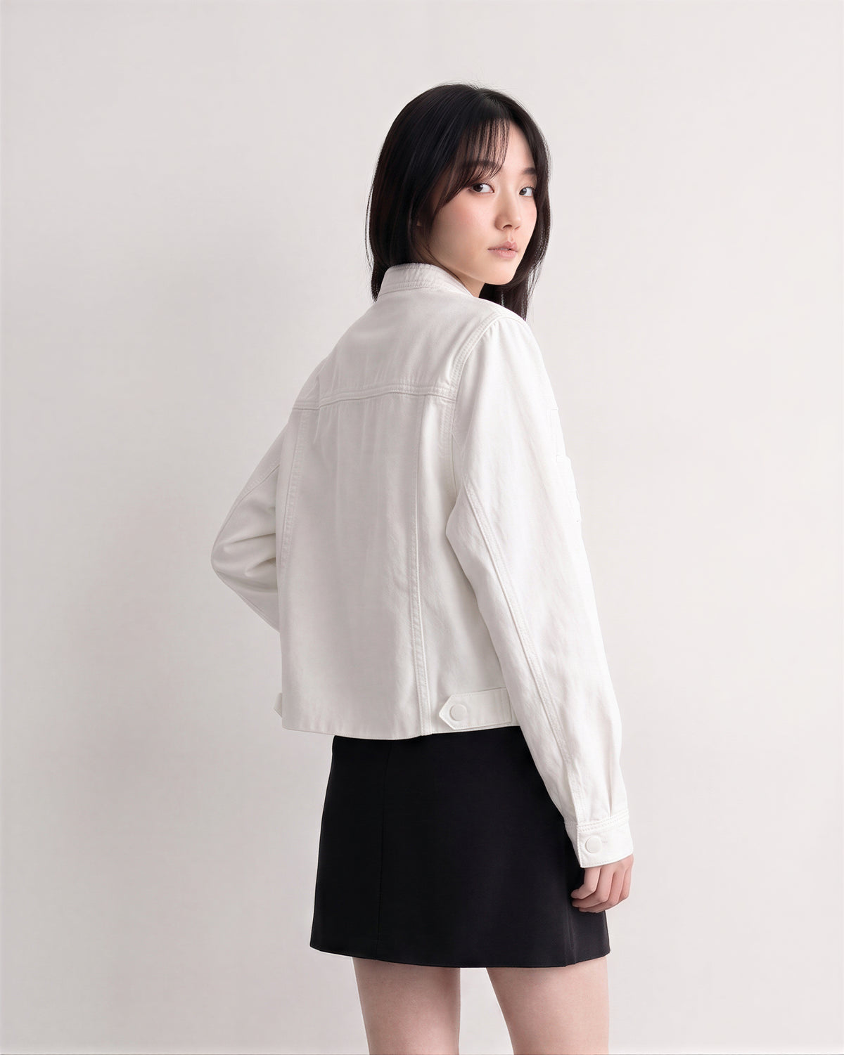 S-XL 白色立領短版 | 工裝夾克俐落外套