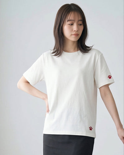 圓領寬鬆小爪印T恤-白色-3XL