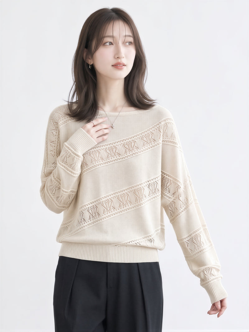 「秋季新品 」「兩色」斜紋拼接寬鬆針織衫