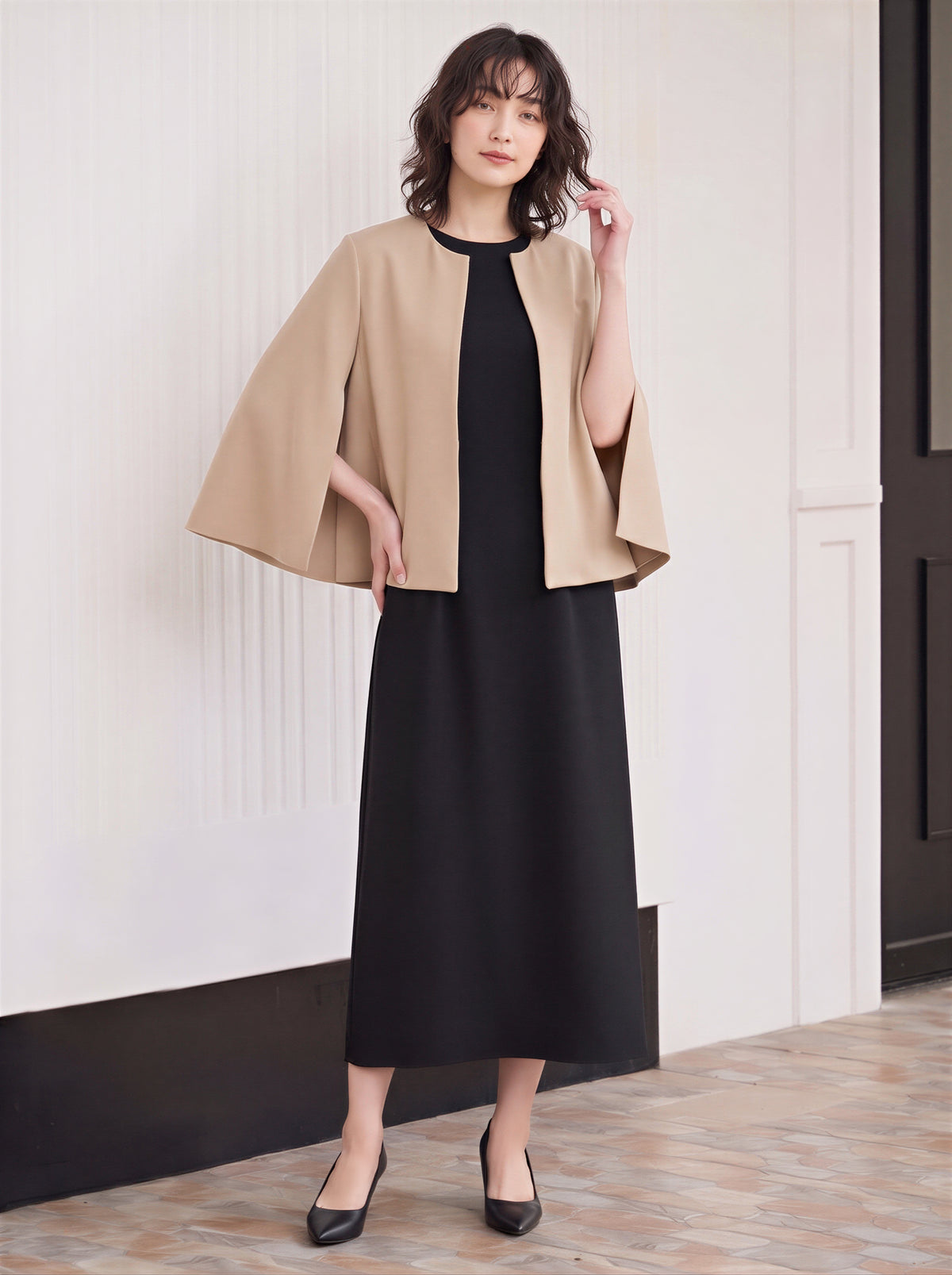 「秋季新品 」「兩色」S-2XL 品質兩件式 簡約開襟外套+洋裝 套裝