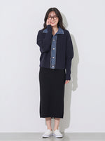 「秋季新品 」 S-2XL 牛仔拼接立領假兩件針織外套