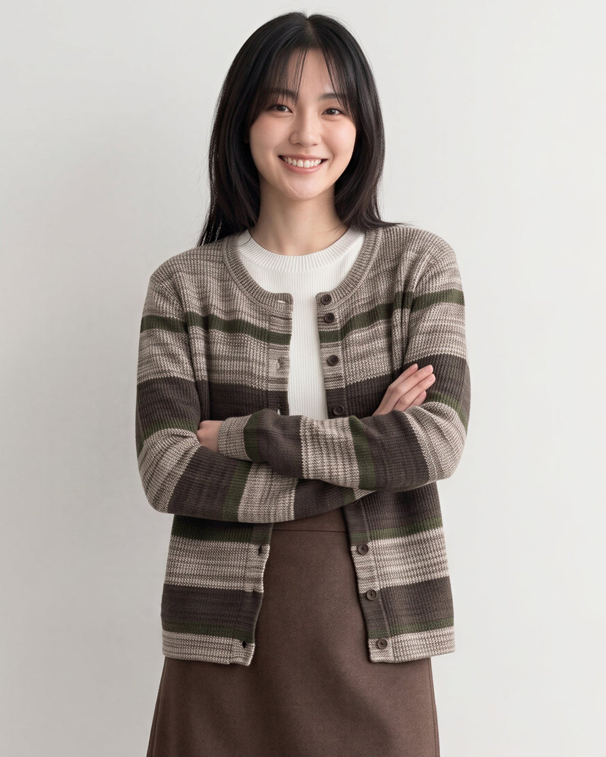 「秋季新品 」「兩色」圓領條紋撞色針織開襟衫