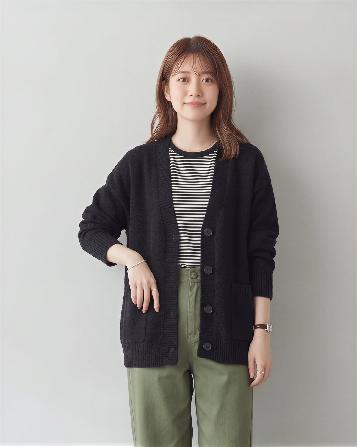 「秋季新品 」「3色」寬鬆落肩大口袋針織開襟衫