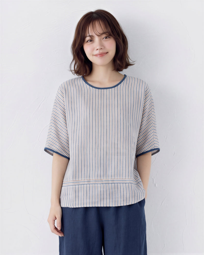 M-2XL 細條紋寬鬆圓領T恤