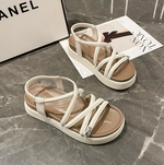 交叉細帶鬆緊後袢 厚底4cm | 女款露趾厚底涼鞋