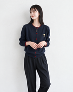 「秋季新品 」撞色滾邊刺繡短版針織開襟衫