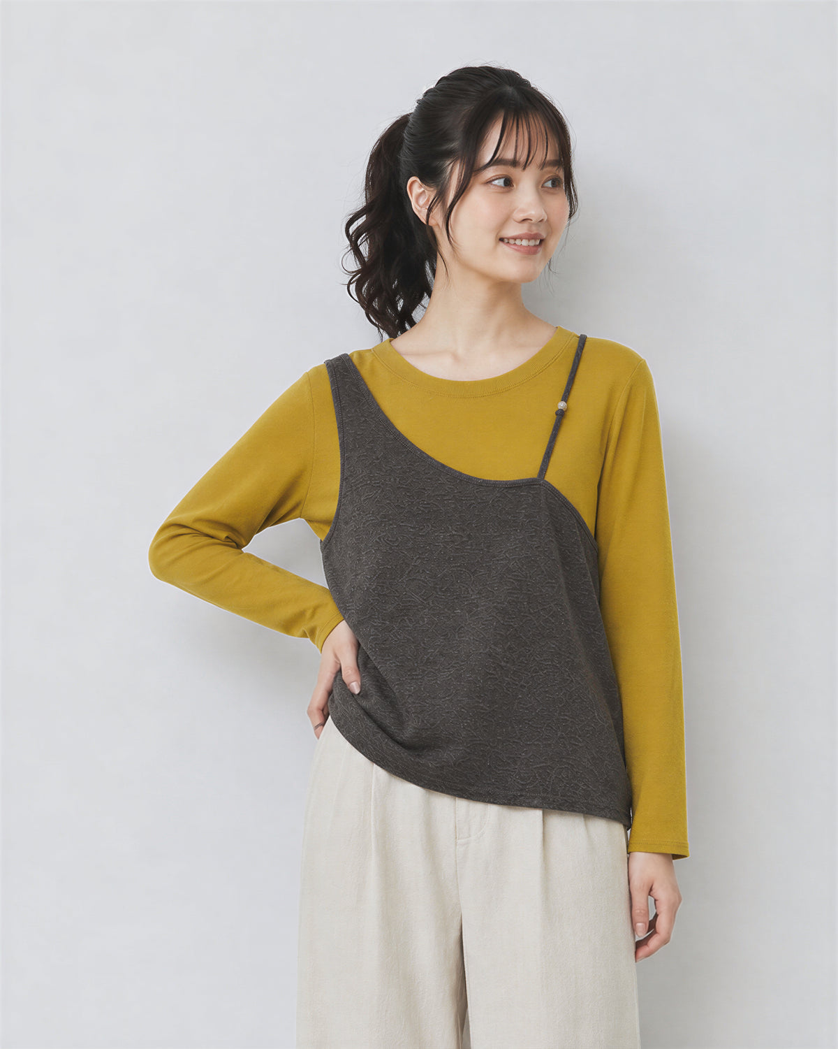 L-4XL 寬鬆不對稱假兩件 | 疊穿感長袖T恤