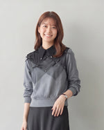 「秋季新品 」S-XL 菱格拼接飄帶翻領衛衣