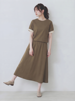 M-2XL 全棉捲邊短袖+A字半裙兩件套