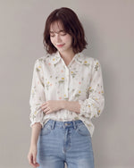 「秋季新品 」M-2XL 精選優質全棉 碎花木耳邊白色襯衫
