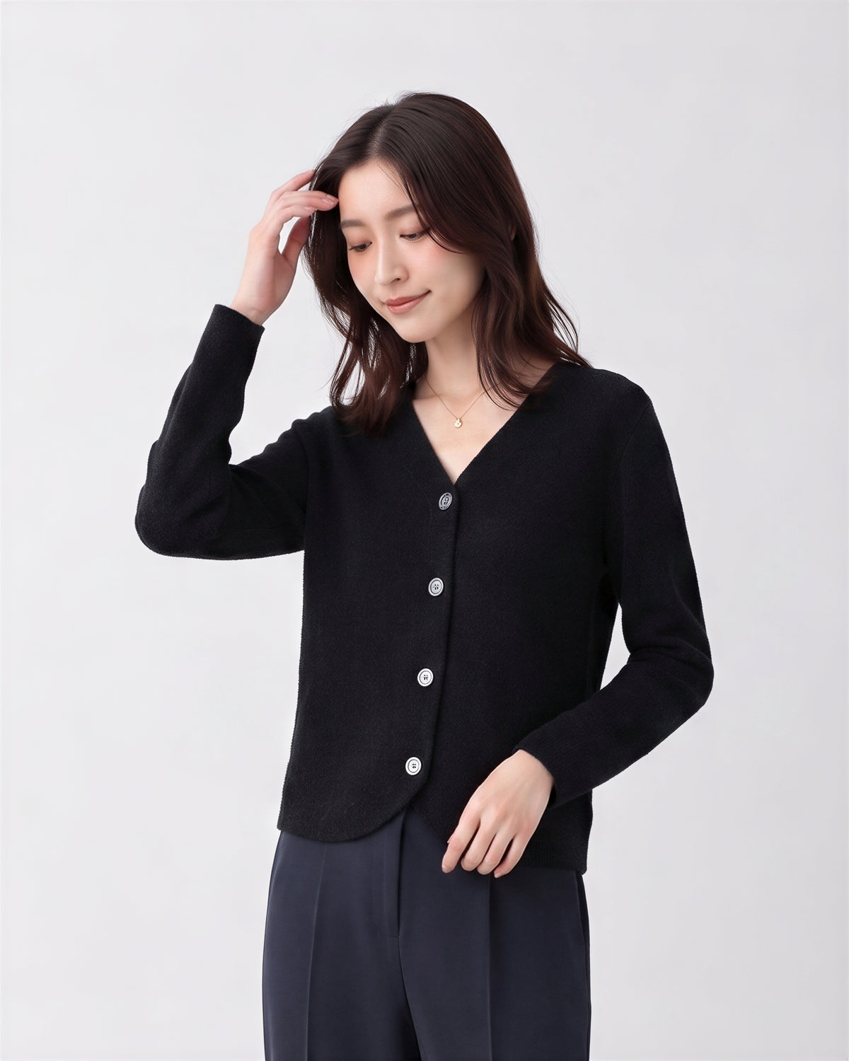 「兩色」S-2XL V領圓弧下襬 | 寬鬆針織開襟衫
