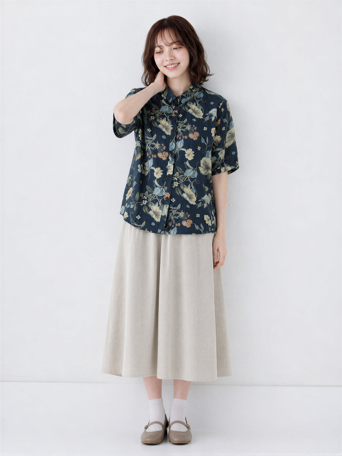 M-2XL 舒適休閒復古 | 印花藍色襯衫
