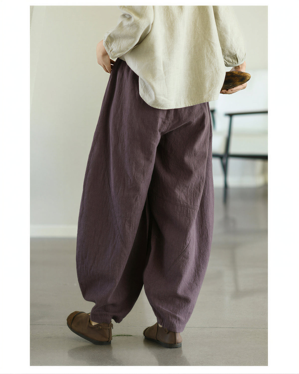 「兩色」「秋季新品 」M-2XL 鬆緊高腰寬鬆燈籠休閒褲