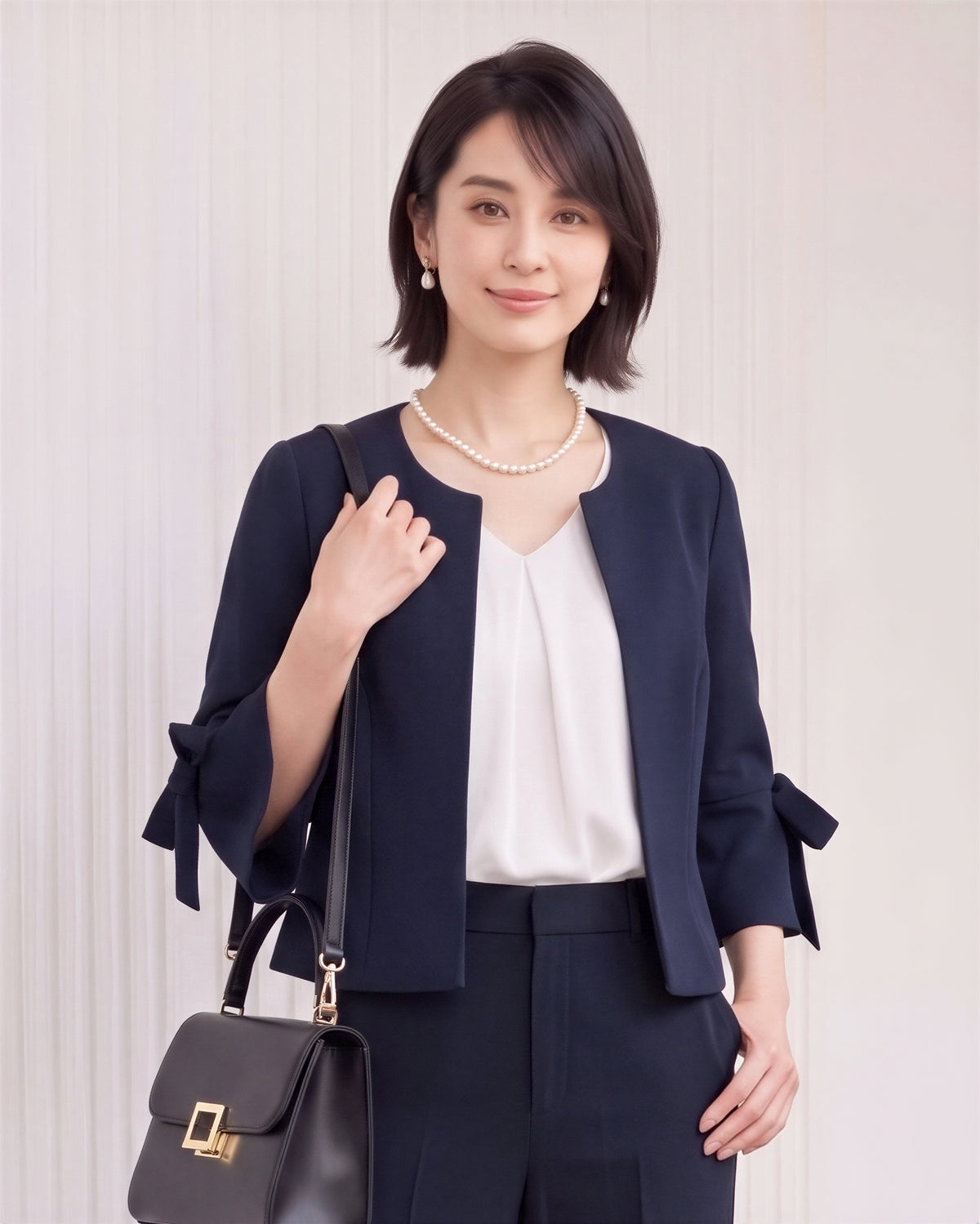 「秋季新品 」「3色」S-2XL 圓領荷葉袖綁帶西裝外套