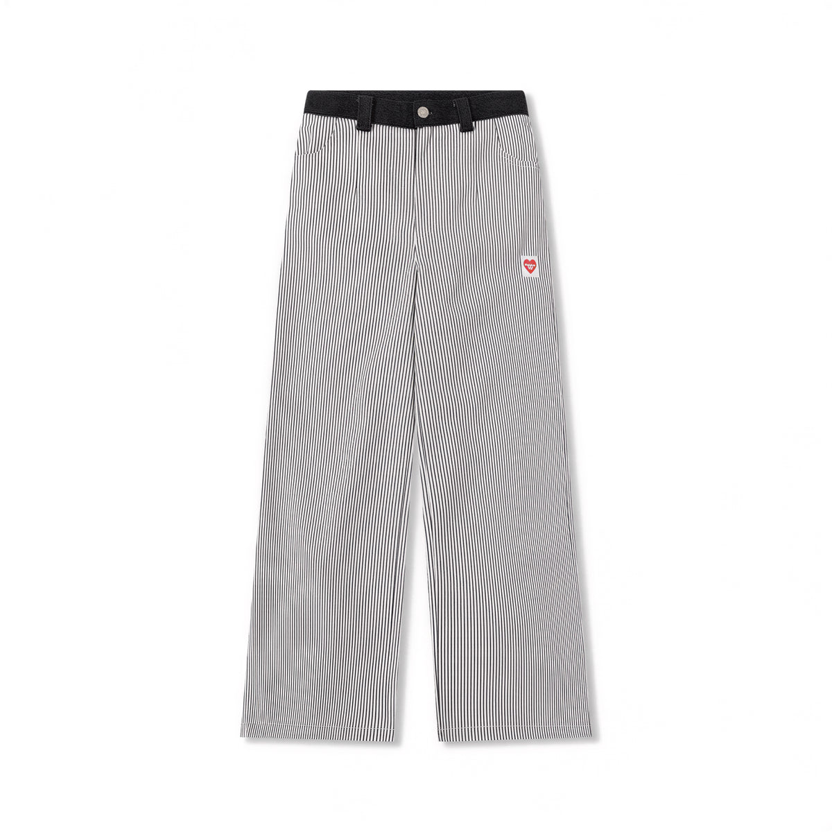高腰拼接條紋寬褲休閒長褲