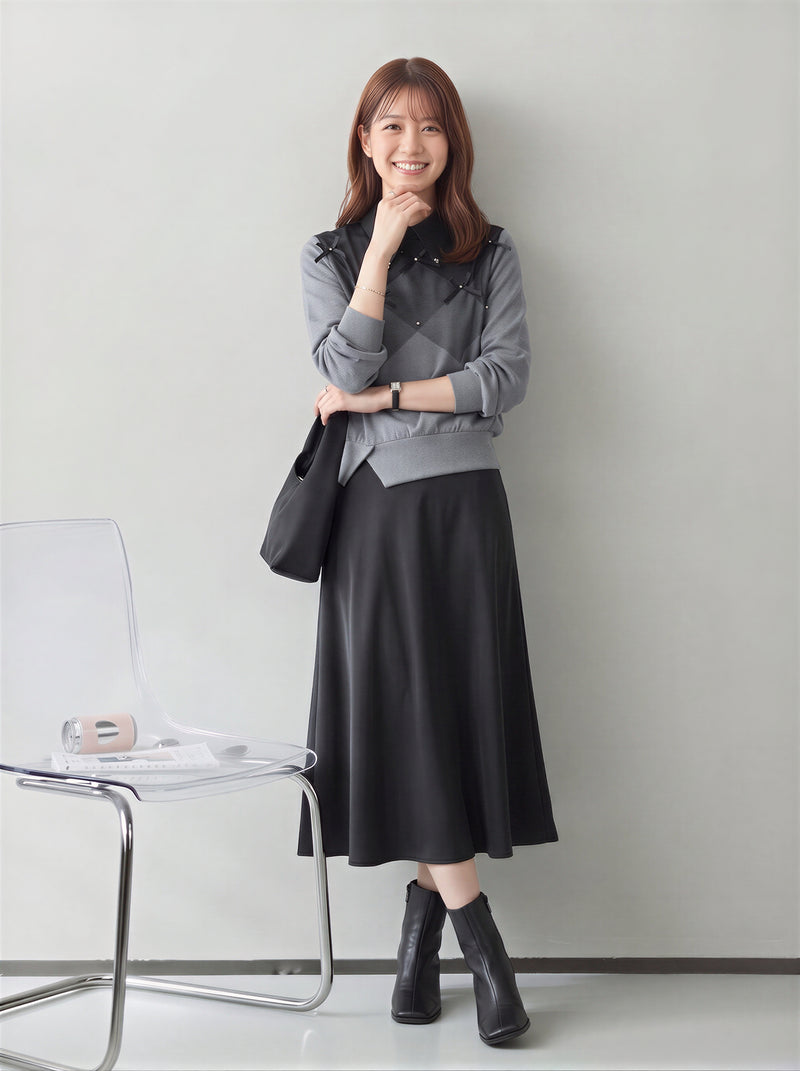 「秋季新品 」S-XL 菱格拼接飄帶翻領衛衣