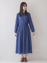 「秋季新品 」M-2XL木耳邊立領收腰棉麻洋裝