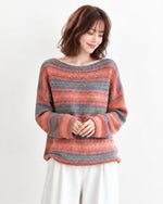 「秋季新品 」M-XL 彩條寬鬆落肩針織衫