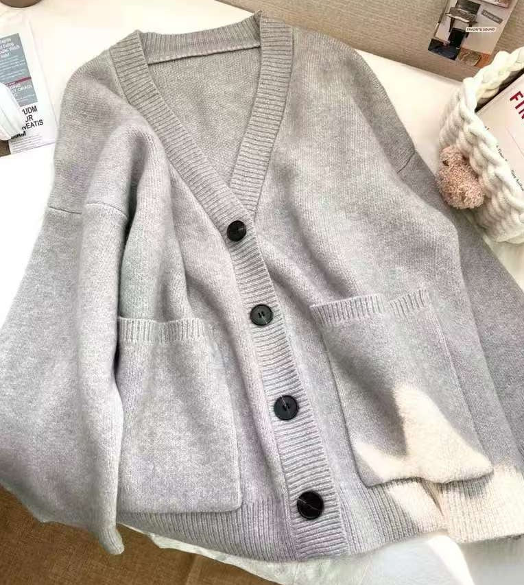 「秋季新品 」「3色」寬鬆落肩大口袋針織開襟衫