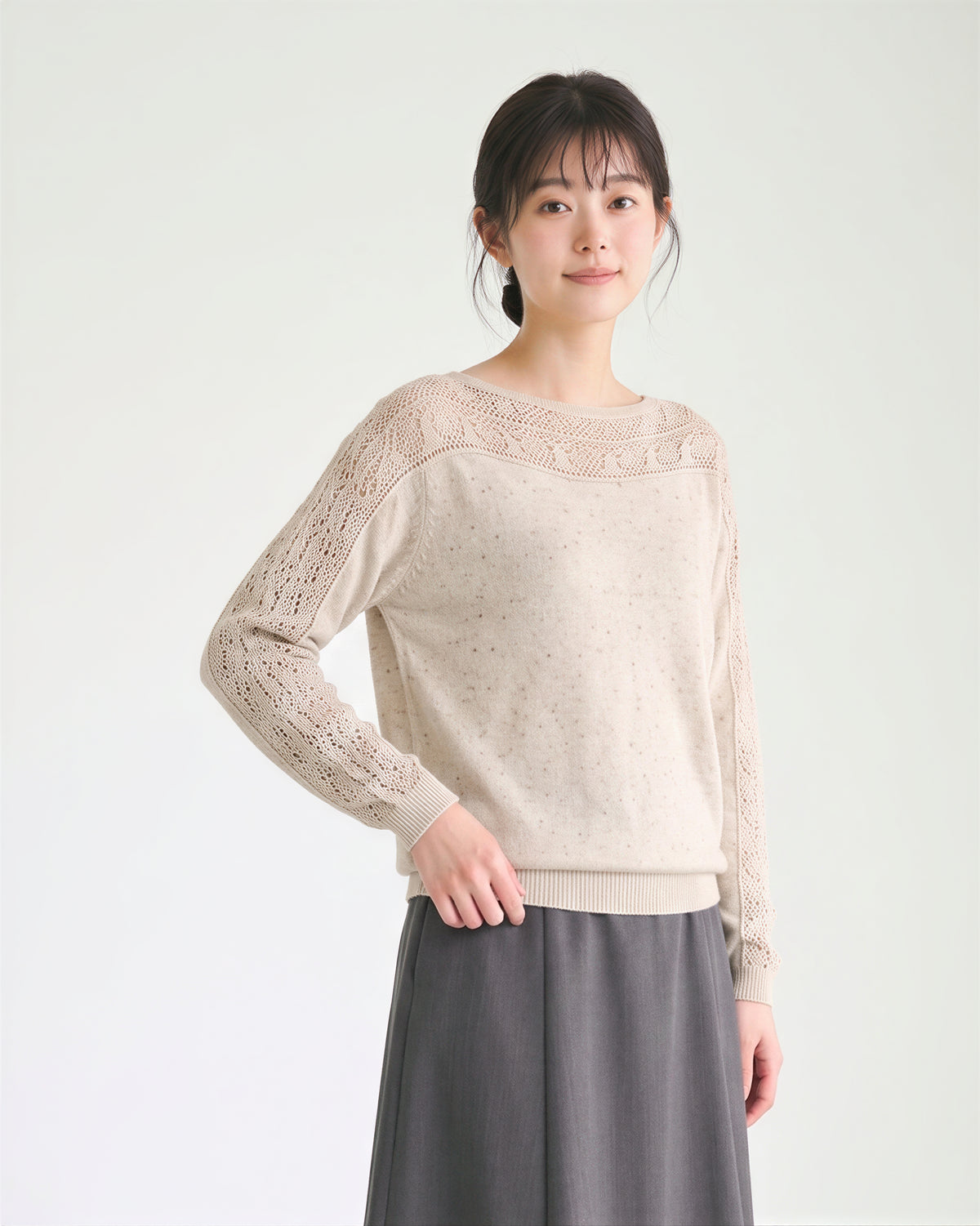 「秋季新品 」柔軟舒適 鏤空拼接寬鬆針織衫