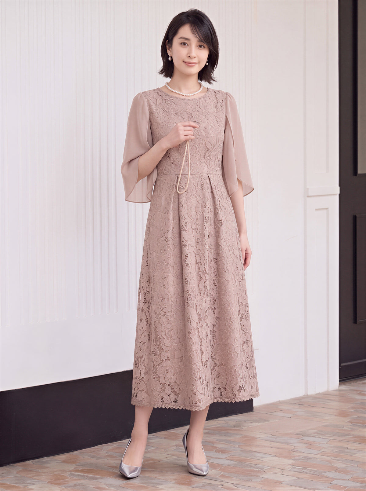 「秋季新品 」「3色」S-2XL 品質披肩袖收腰 | 蕾絲洋裝