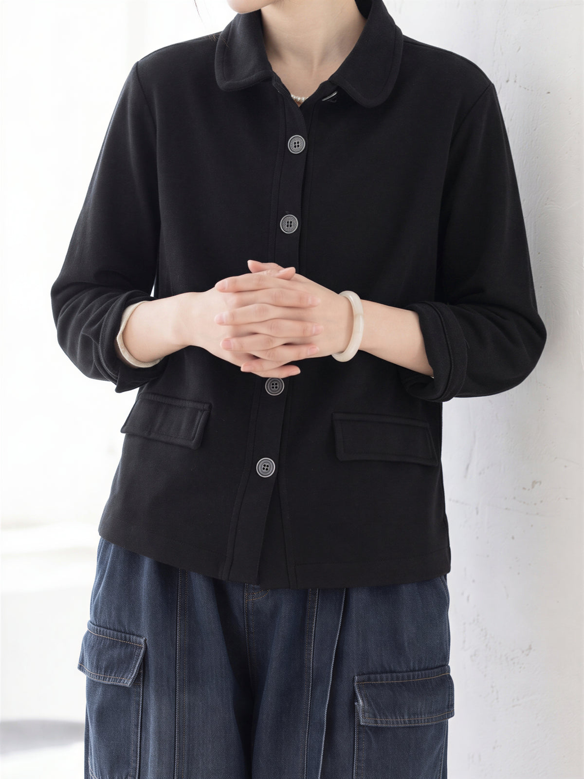 「兩色」「秋季新品 」M-2XL 翻領單排扣寬鬆外套