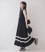 黑色 M-XL 寬鬆A字拼接背心長洋裝